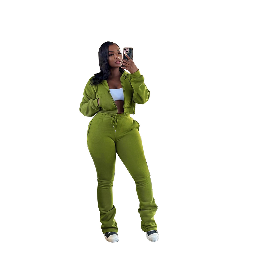 Damen nan kurz geschnittenes Zip-Hoodie und Highwaist-Jogginghose-Set mit Kordelzug und leicht gerafften Knöchelabschlüssen Echo Archiv