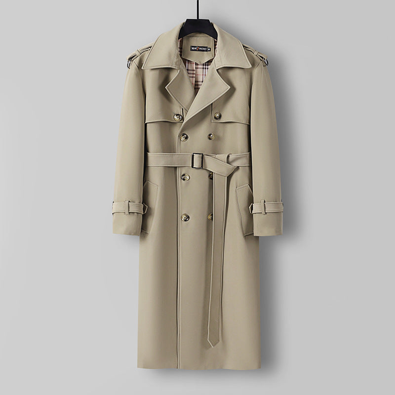 Damen Eleganter lang geschnittener Wollmix-Trenchcoat mit doppelreihiger Knopfleiste und Bindegürtel Echoarchiv