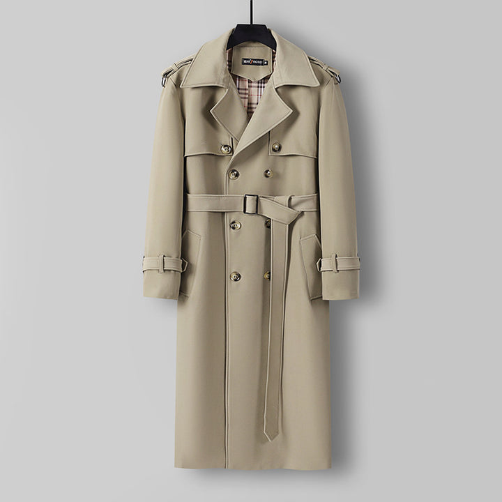 Damen Eleganter lang geschnittener Wollmix-Trenchcoat mit doppelreihiger Knopfleiste und Bindegürtel Echoarchiv