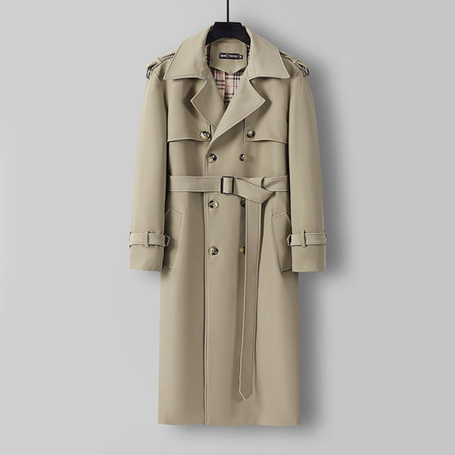 Damen Eleganter lang geschnittener Wollmix-Trenchcoat mit doppelreihiger Knopfleiste und Bindegürtel Echoarchiv