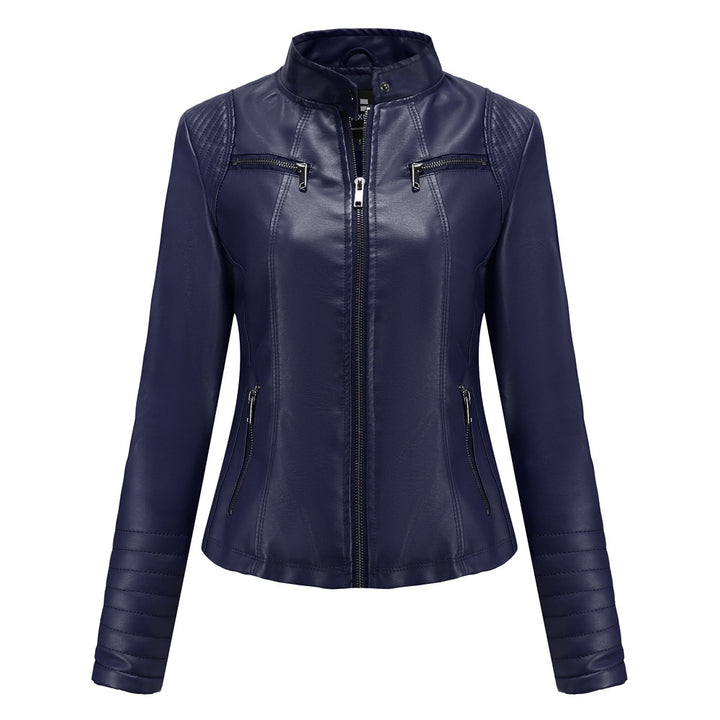 Damen nan taillierte Bikerjacke aus Kunstleder mit Stehkragen und gesteppter Ärmelpartie Echo Archiv