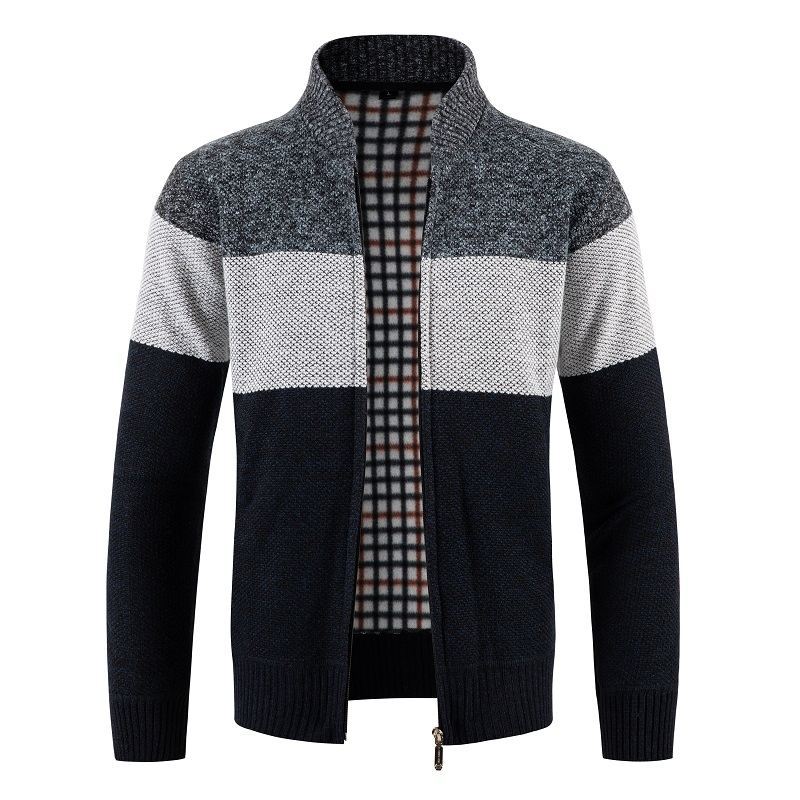 Herren Strickjacke mit modernem Zipper und stilvollem Karomuster Echoarchiv