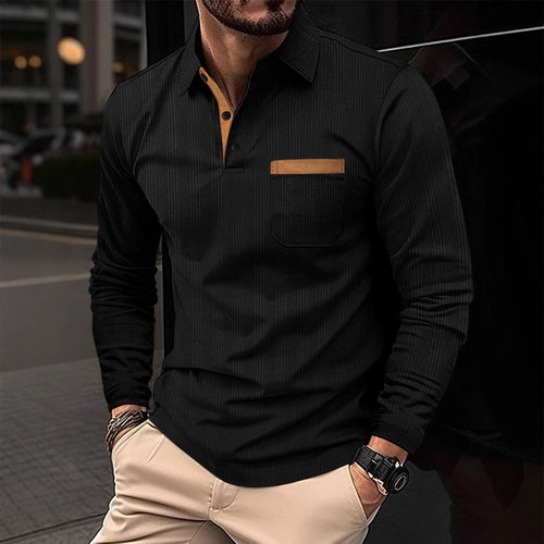 Herren Langarmshirt mit strukturiertem Design und Kontrastkragen Echoarchiv