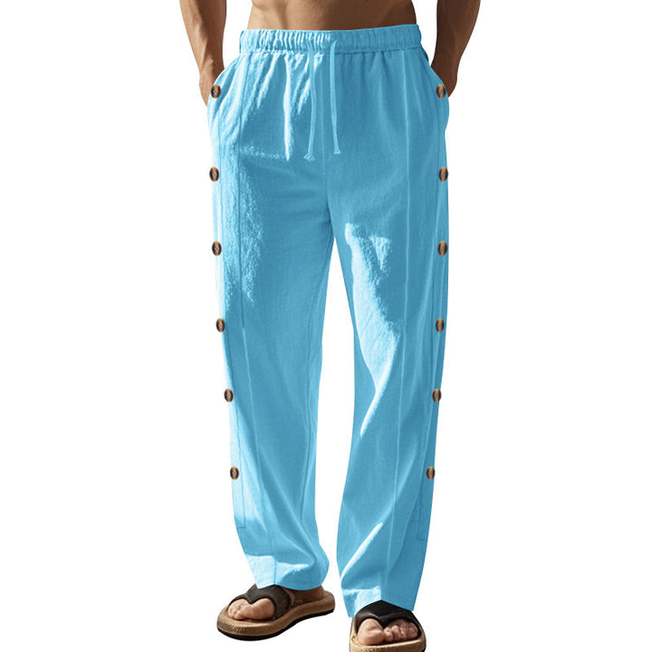 Herren lässige Strandhose mit seitlichen Knopfdetails und elastischem Bund Echoarchiv