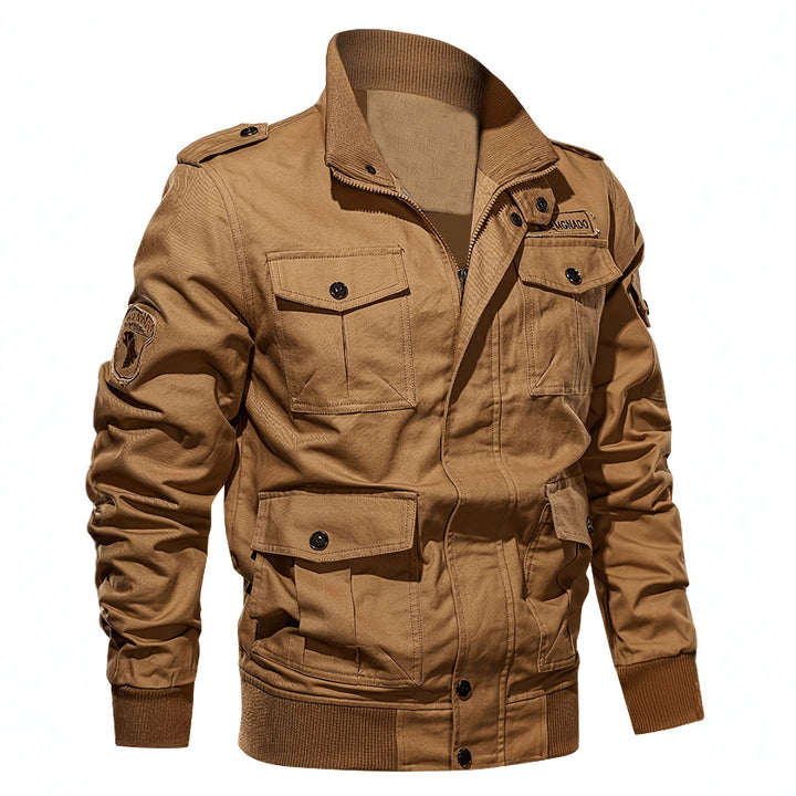 Herren Fieldjacke im Military-Stil mit Mehrfach-Taschen und Strickkragen Echoarchiv