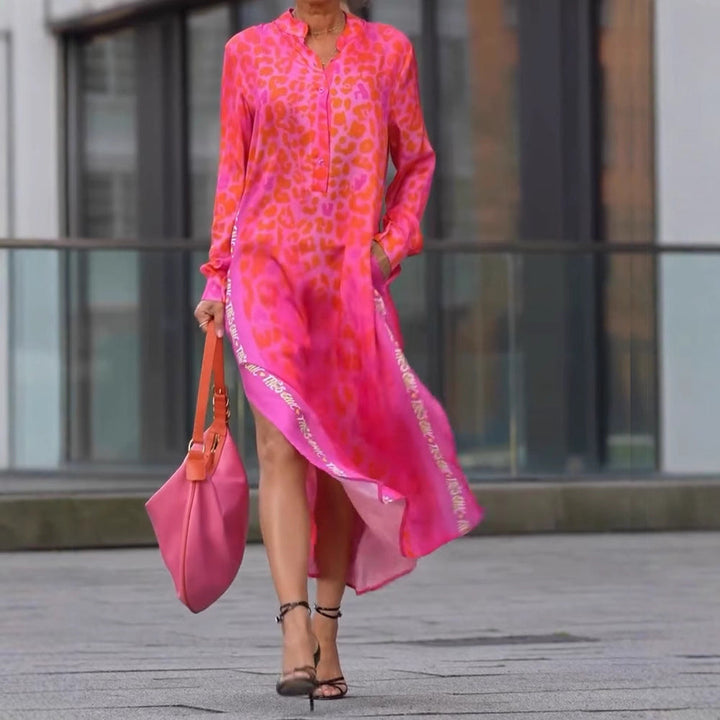 Damen Maxikleid mit Lässiger Knopfleiste und Animalischen Mustern Echoarchiv