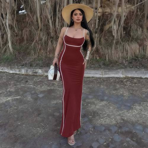 Damen elegantes Maxikleid mit schmalen Trägern und figurformendem Schnitt Echo Archiv
