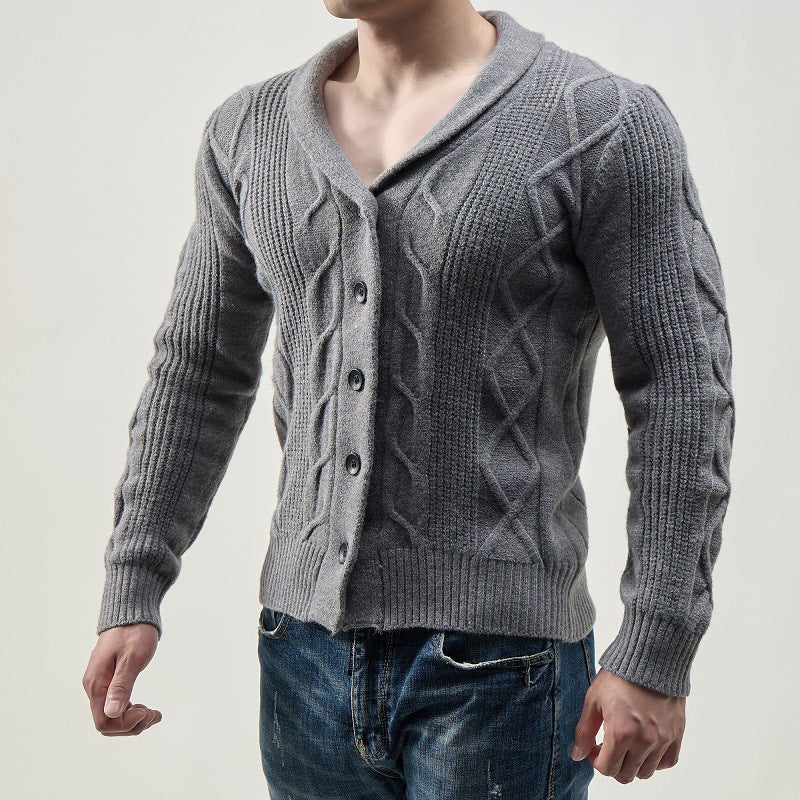 Herren modische Strickjacke mit Kabelmuster und Knopfleiste Echoarchiv