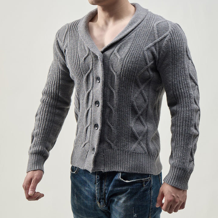 Herren modische Strickjacke mit Kabelmuster und Knopfleiste Echoarchiv