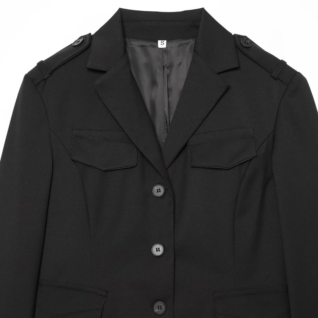 Damen Cropped Military-inspirierter Kurzblazer mit Schulterpatten und Pattentaschen Echoarchiv