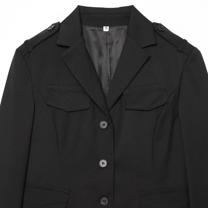 Damen Cropped Military-inspirierter Kurzblazer mit Schulterpatten und Pattentaschen Echoarchiv