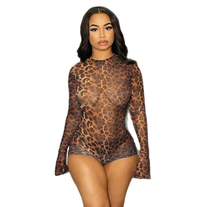 Damen Transparente Bodysuit mit Leopardenmuster Echo Archiv