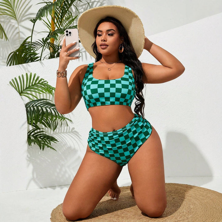 Damen Hochtailliertes Bikini-Set mit kariertem Design Echo Archiv