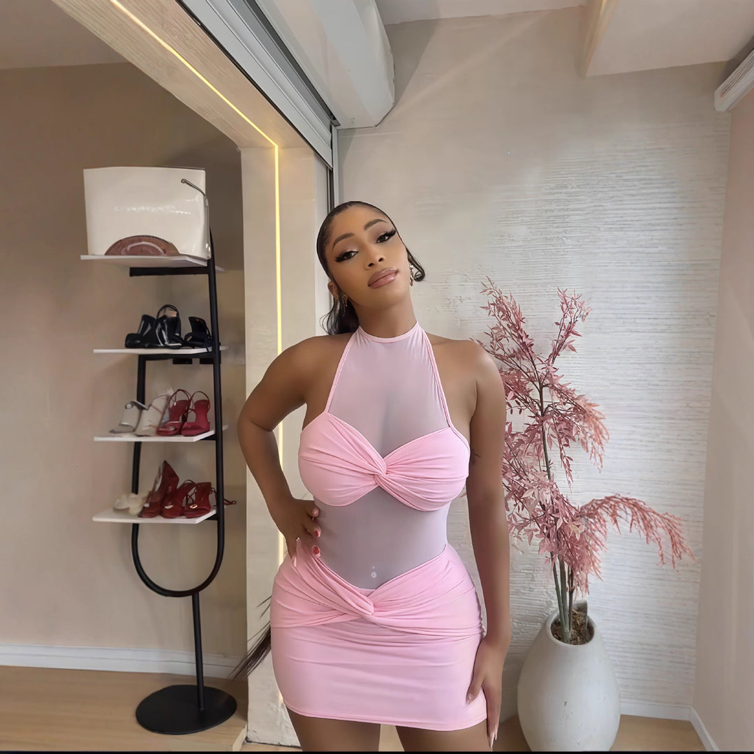 Damen Mini-Kleid mit Raffungen und transparentem Oberteil Echo Archiv