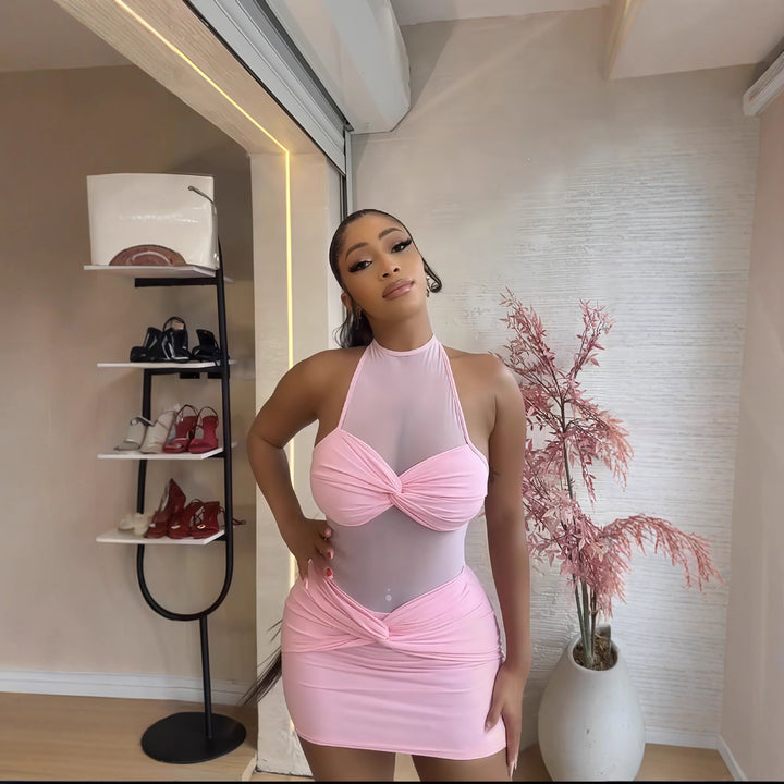 Damen Mini-Kleid mit Raffungen und transparentem Oberteil Echo Archiv