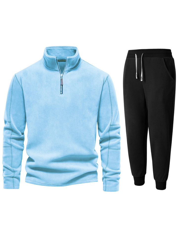 Herren Fleece-Oberteil mit kurzer Reißverschluss und bequemen Jogginghosen Echoarchiv