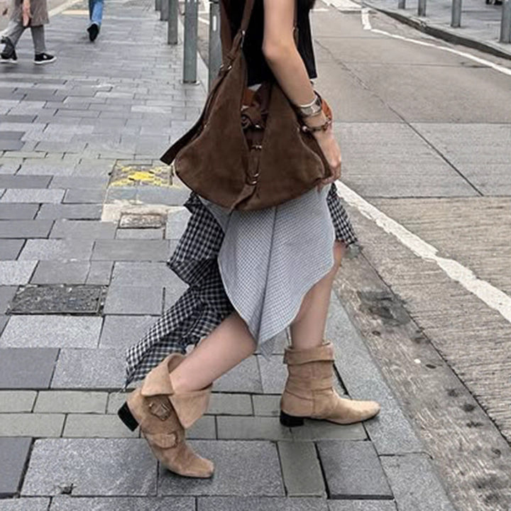 Damen asymmetrischer Rock mit floralen und karierten Mustern Echo Archiv
