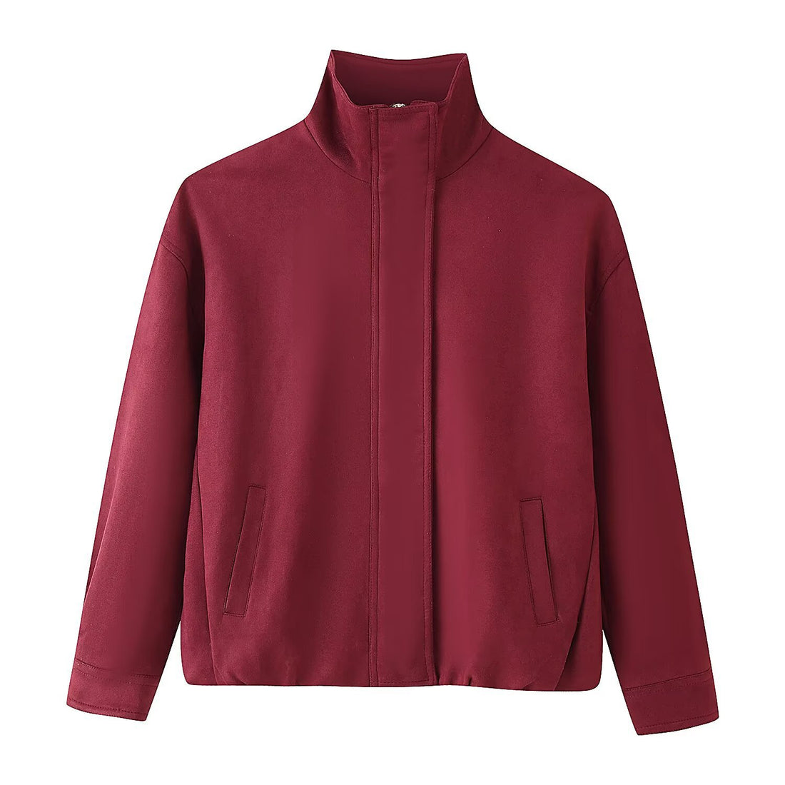 Damen Kurze Boxy‑Jacke mit Funnelkragen und verdeckter Front Echoarchiv