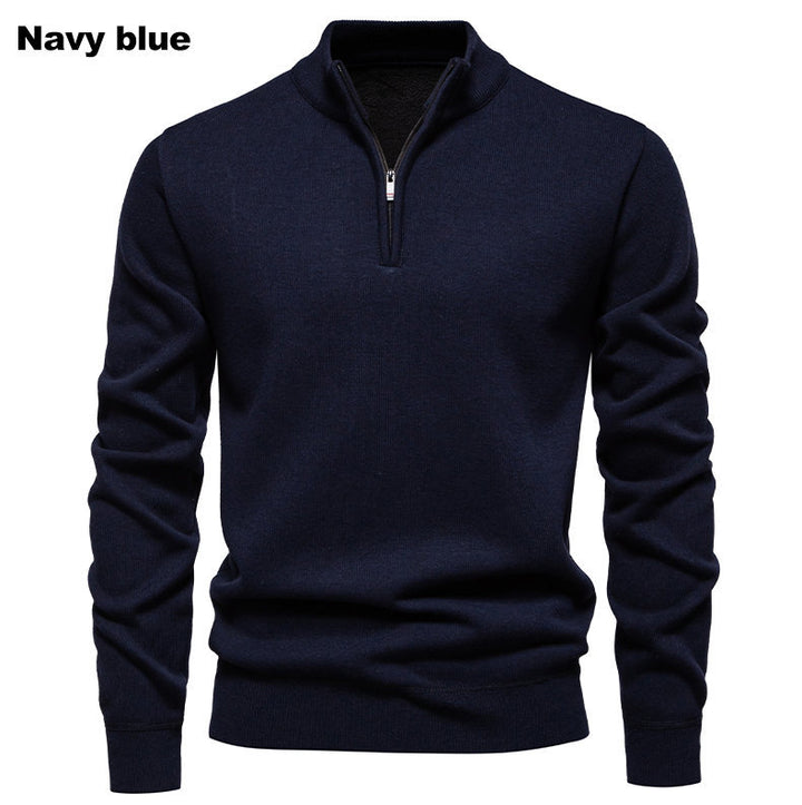 Herren feiner Strickpullover mit kurzem Reißverschluss und hohem Kragen Echoarchiv