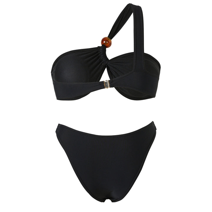 Damen Bikini-Set mit asymmetrischem Halter-Neck und dekorativen Hosenknöpfen Echo Archiv