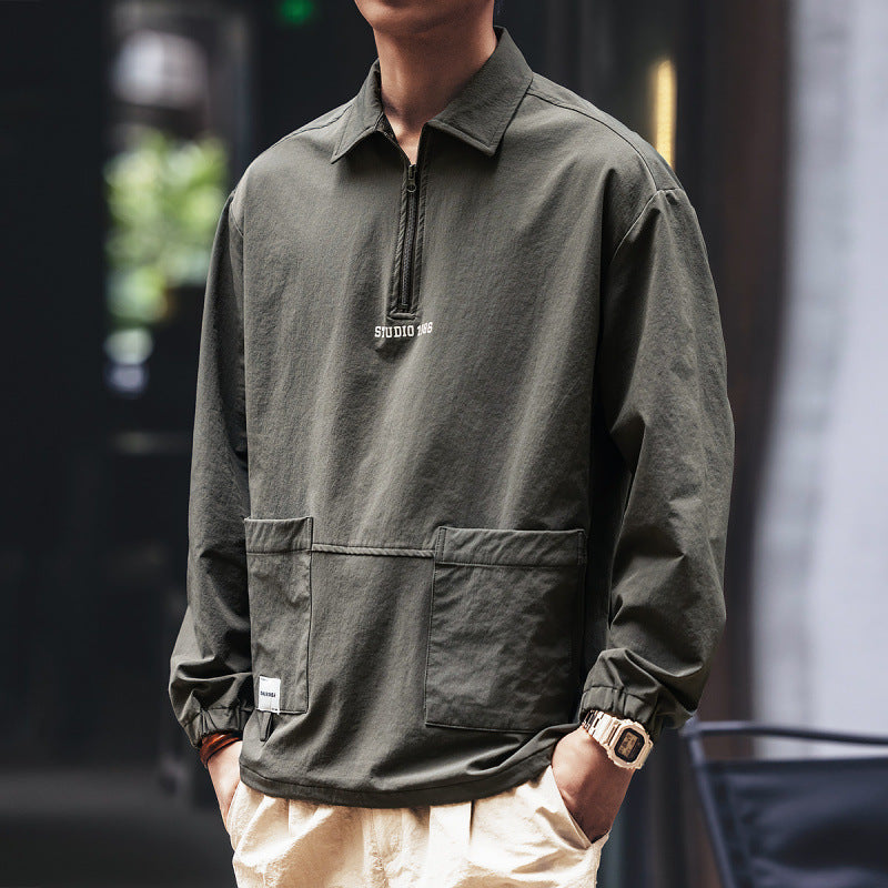 Herren Utility-Halbzip-Pullover mit Hemdkragen und Kängurutaschen Echoarchiv