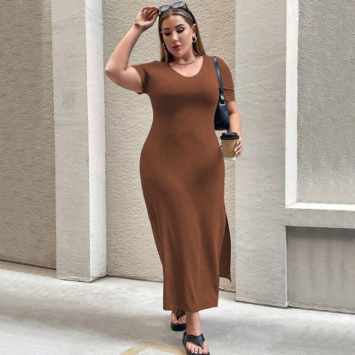 Damen Figurbetontes Maxikleid mit Seitenschlitz und Rippenstruktur Echo Archiv