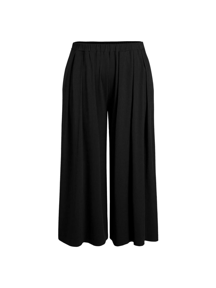 Damen Weite Feinstrick-Palazzohose mit hohem Elastikbund und Faltenfall – Avélisse
