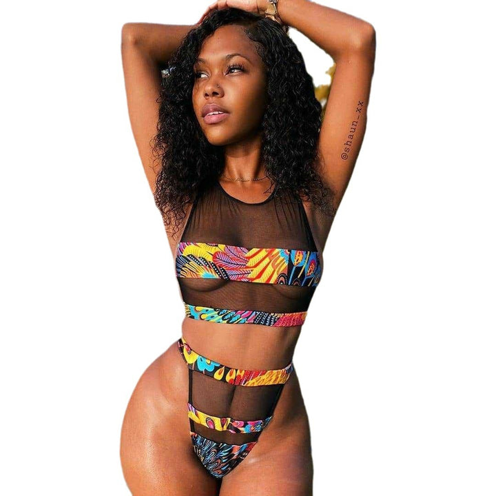 Damen Bikini-Set mit transparenten Einsätzen und bunten Akzenten Echo Archiv