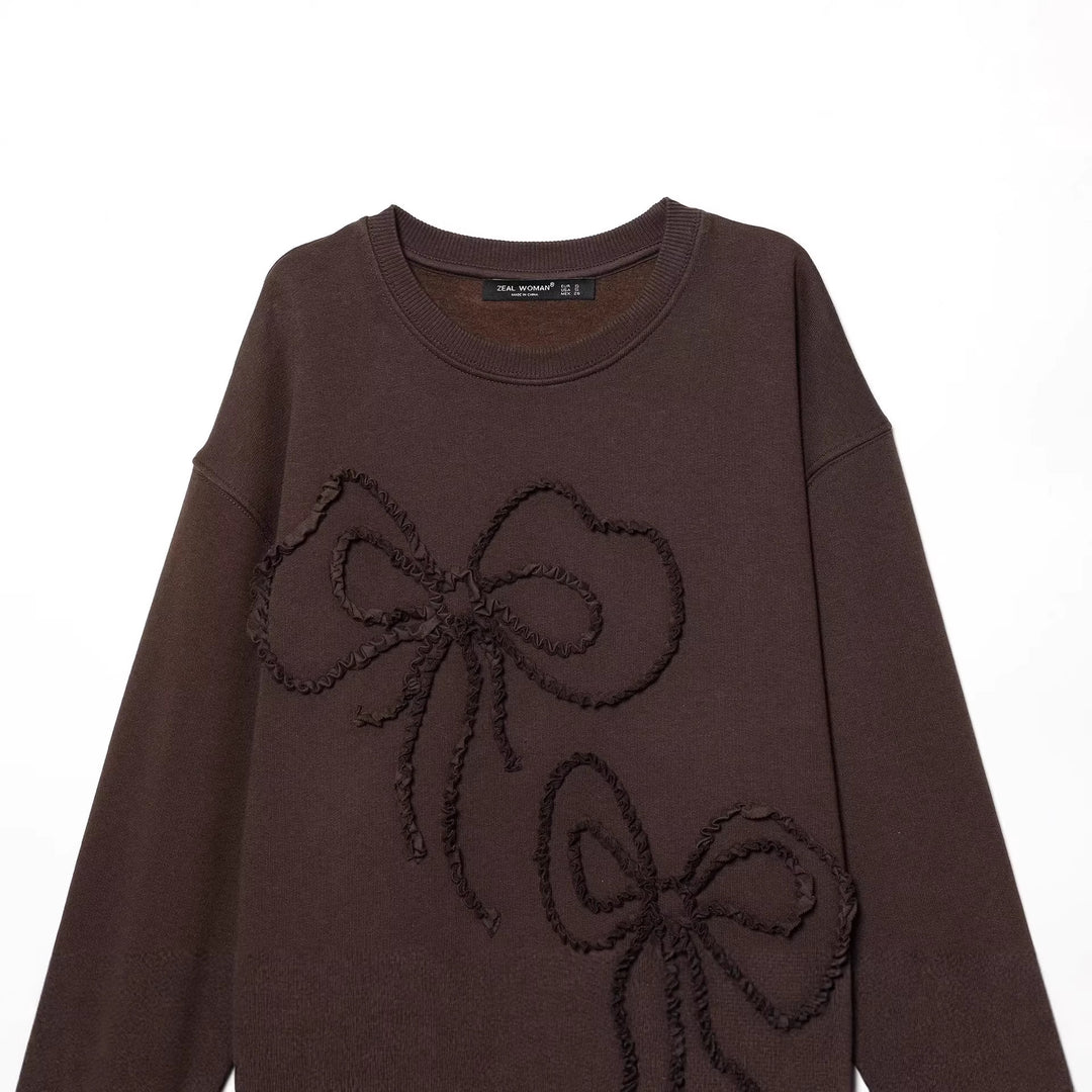 Damen weiter Sweatshirt mit dreidimensionaler Schleifen-Applikation und Rippbündchen Echo Archiv