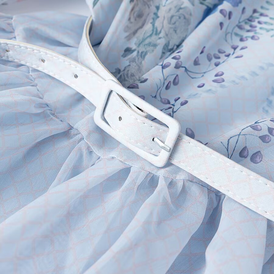 Damen Maxikleid mit Stehkragen, Glockenärmeln, floralem Druck und Bindegürtel Echoarchiv