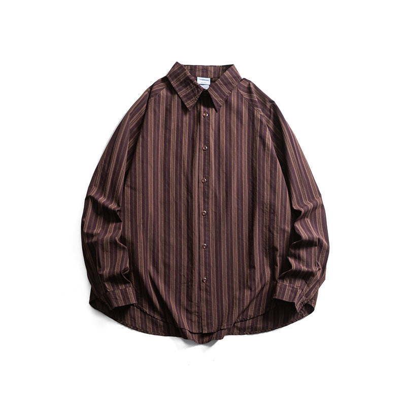 Unisex Oversize Hemdjacke in gestreifter Baumwollmischung mit gerundetem Saum Echoarchiv