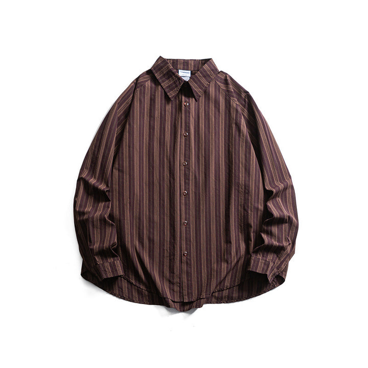 Unisex Oversize Hemdjacke in gestreifter Baumwollmischung mit gerundetem Saum Echoarchiv