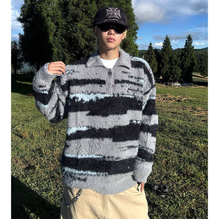 Damen Kuscheliger Oversized Pullover mit Streifen Echoarchiv