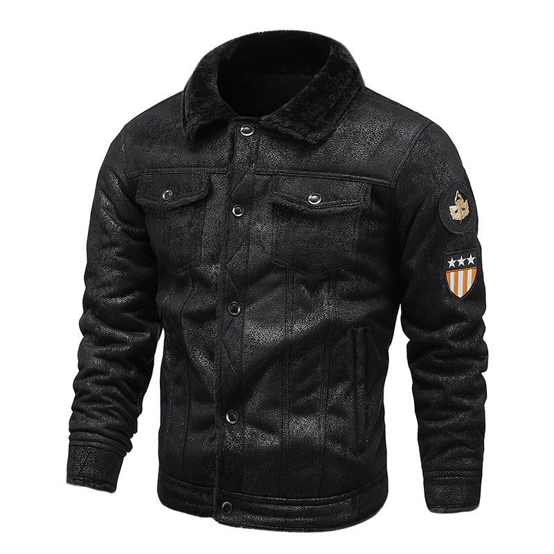 Herren Fliegerjacke aus Kunstleder mit Teddyfell-Futter und Aufnäher Echoarchiv