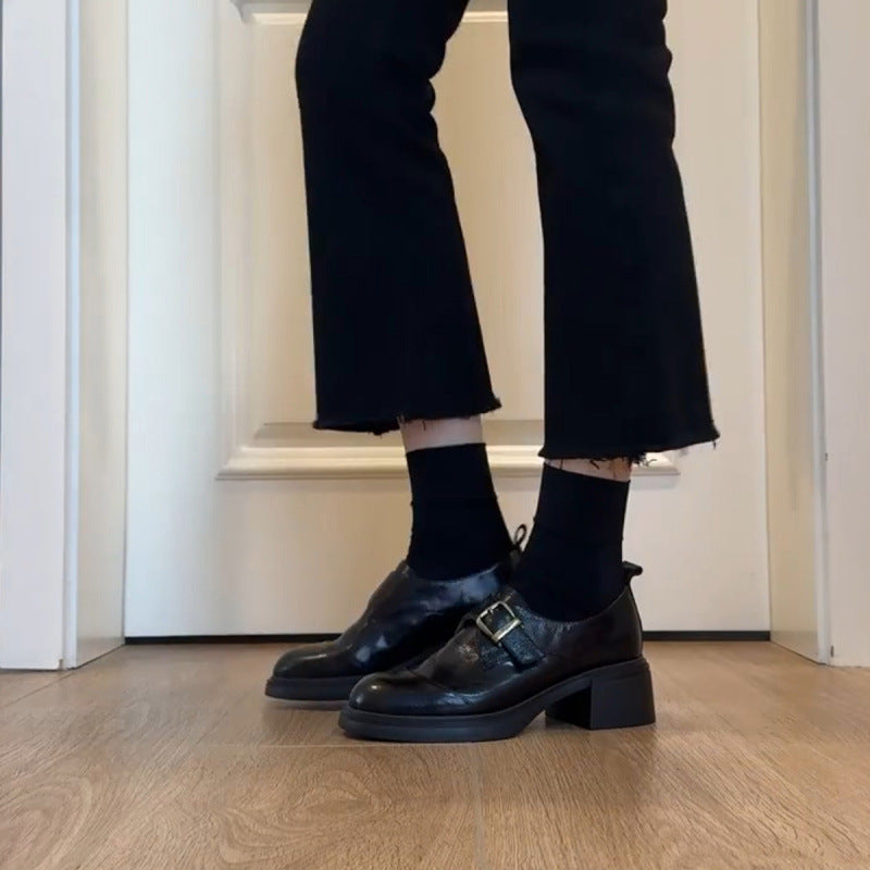 Damen Monkstrap-Loafer aus Leder mit markantem Blockabsatz und profilierter Gummisohle Echo Archiv