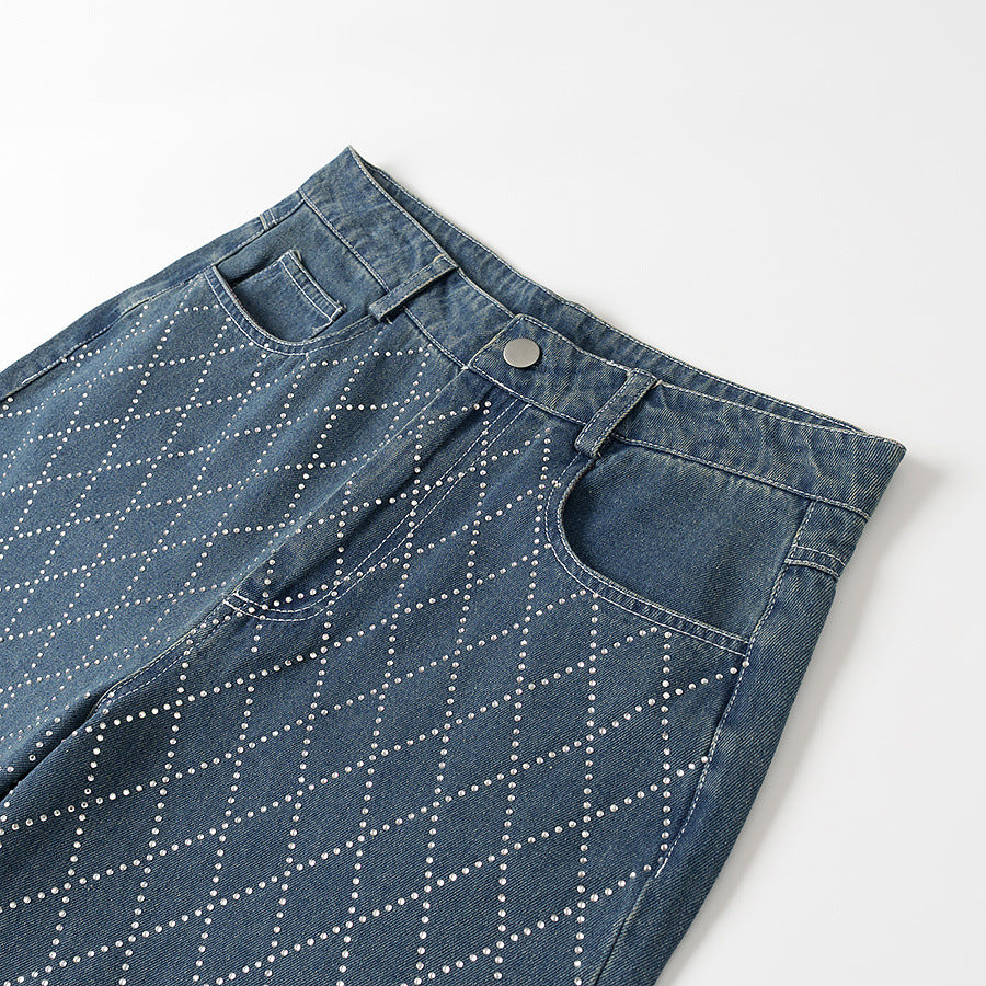 Damen nan gerade Jeans mit Rautensteppung, hoher Taille und geradem Bein Echo Archiv