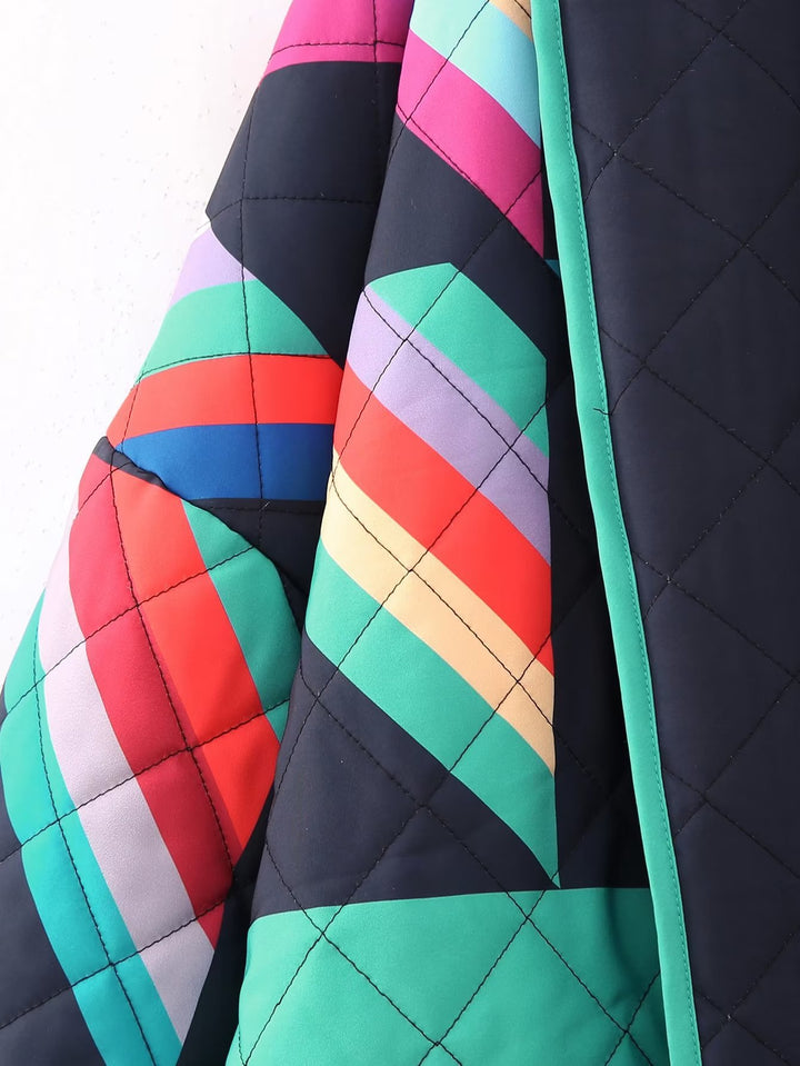 Damen Stepp-Kimonojacke mit geometrischem Colorblock-Print und offener Front Echo Archiv