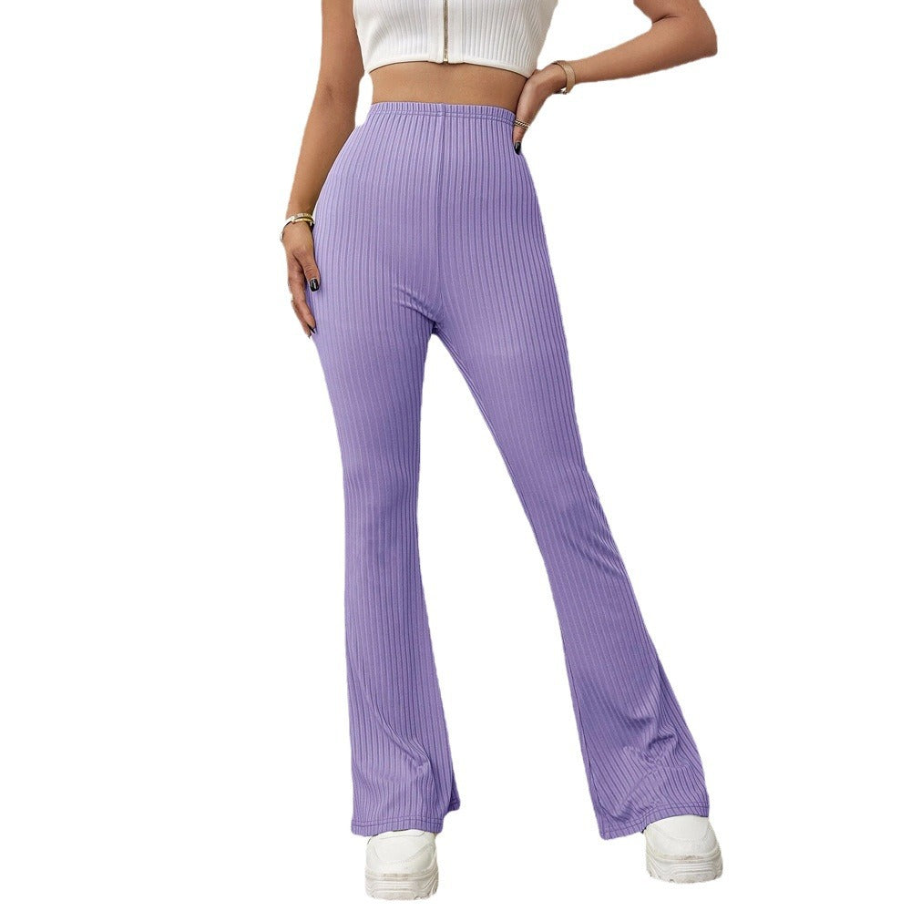 Damen gerippte hochgeschnittene Bootcut-Hose aus Stretch-Jersey mit ausgestelltem Bein – Avélisse