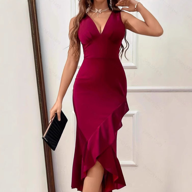 Damen Wickelkleid mit V-Ausschnitt und asymmetrischem Saum Echo Archiv