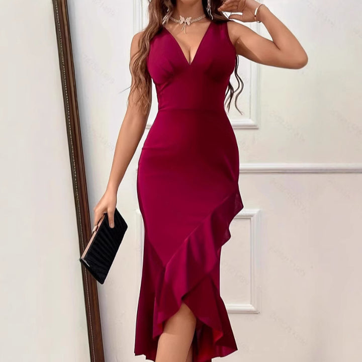 Damen Wickelkleid mit V-Ausschnitt und asymmetrischem Saum Echo Archiv