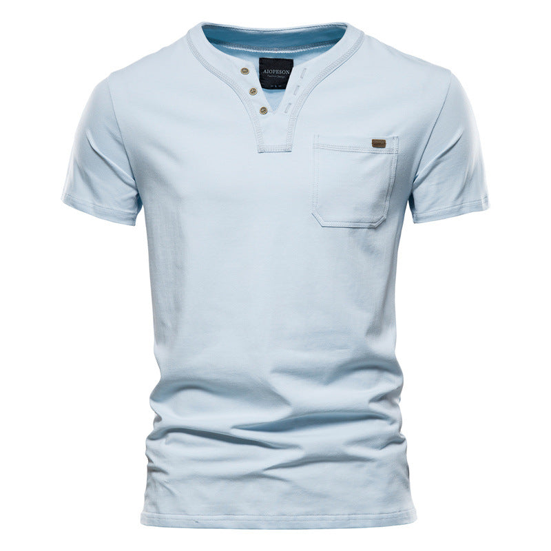 Herren Kurzarm-Shirt mit modernem Henley-Ausschnitt und Brusttasche Echoarchiv