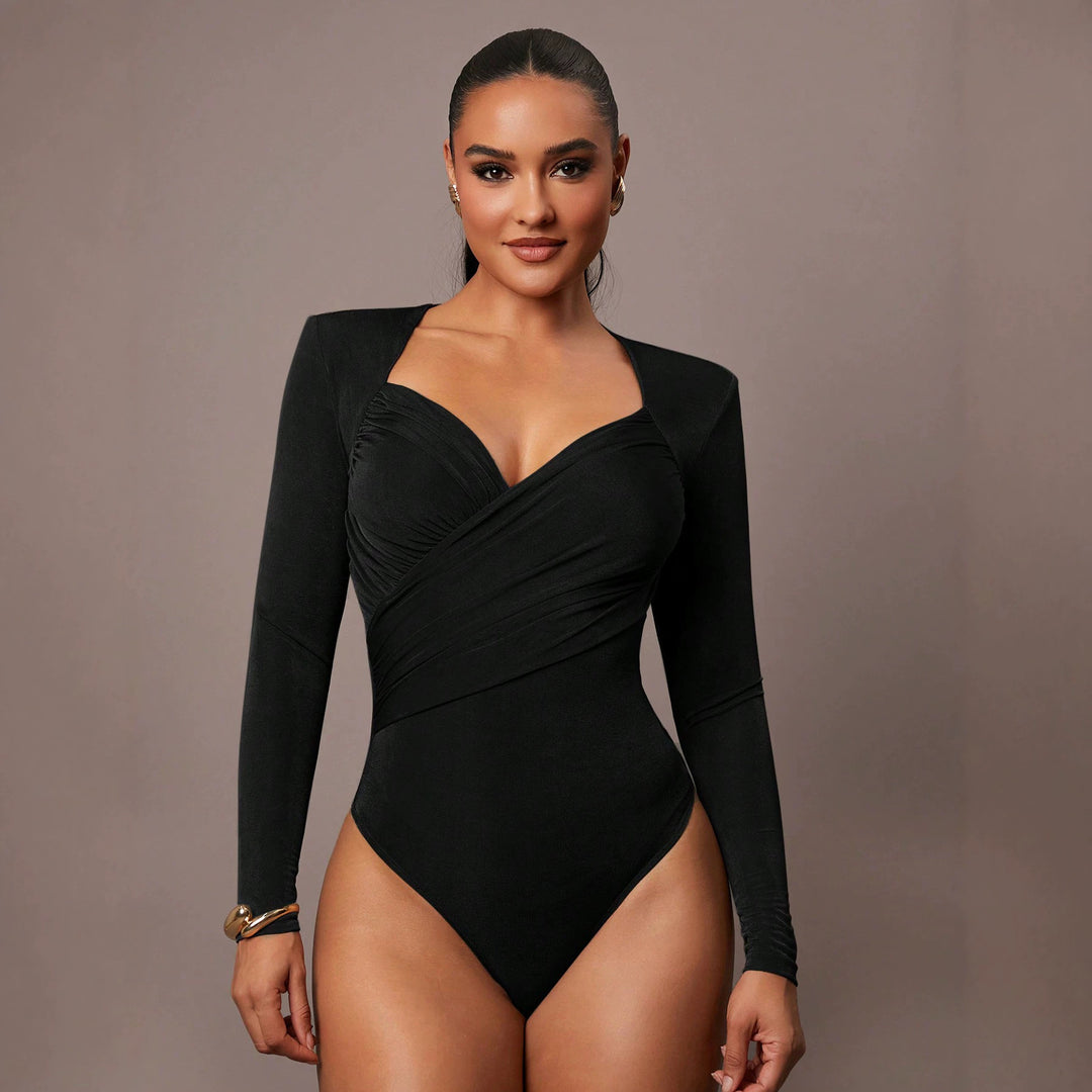 Damen Sculpting-Body mit Wickelfront, Herz-Ausschnitt und langen Ärmeln Echo Archiv