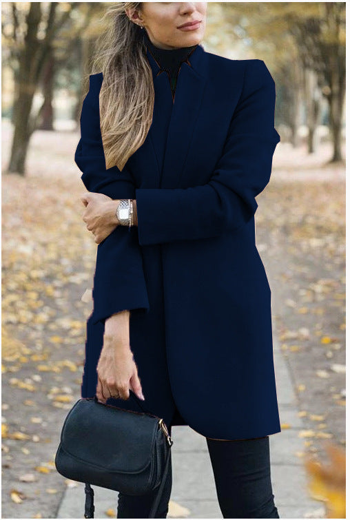 Damen nan taillierter Longblazer-Mantel mit Stehkragen und verdeckter Verschlussleiste Echo Archiv