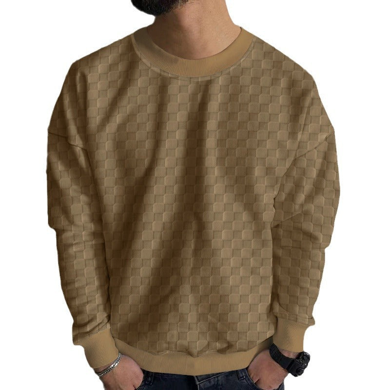 Herren Strukturiertes Baumwoll-Sweatshirt mit Karo-Prägung und Rundhalsausschnitt Echoarchiv