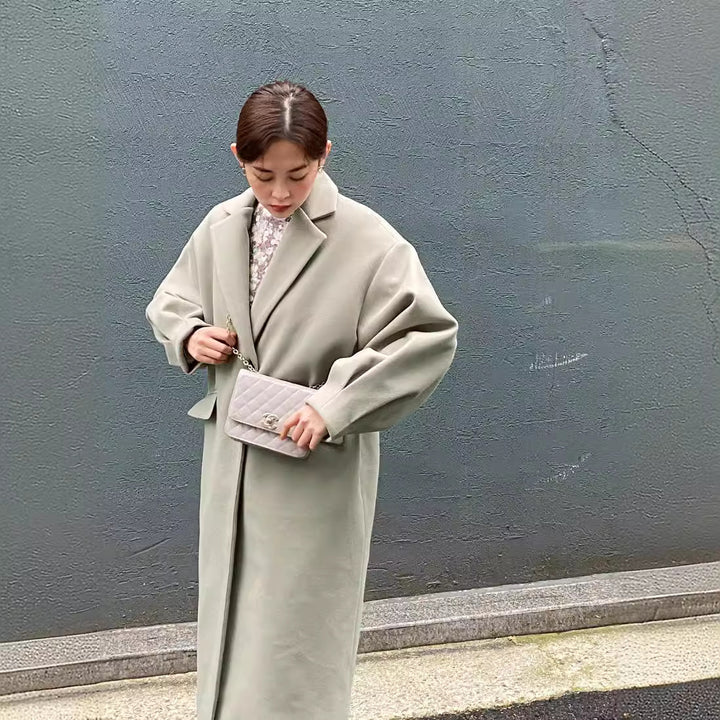 Damen Longline Wollmix-Mantel mit kastiger Oversize-Passform und cleanem Revers Echoarchiv