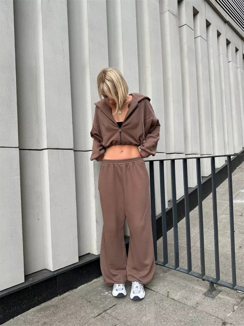 Damen nan kurz geschnittenes Zip-Hoodie und Highwaist Sweathose Lounge-Set mit Kapuze Echo Archiv
