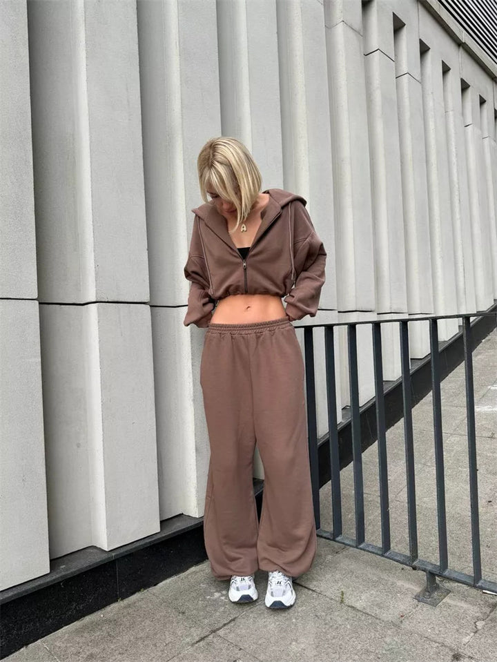 Damen nan kurz geschnittenes Zip-Hoodie und Highwaist Sweathose Lounge-Set mit Kapuze Echo Archiv