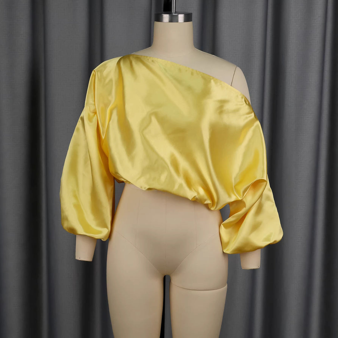 Damen elegantes asymmetrisches Oberteil mit voluminösen Puffärmeln Echo Archiv