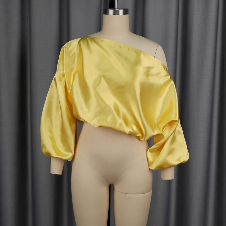 Damen elegantes asymmetrisches Oberteil mit voluminösen Puffärmeln Echo Archiv