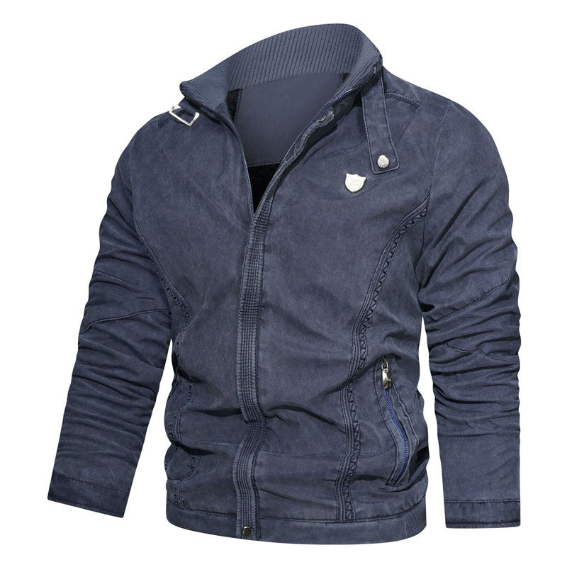 Herren leichter Canvas-Bomber mit Stehkragen, Reißverschluss und Reißverschlusstaschen Echoarchiv